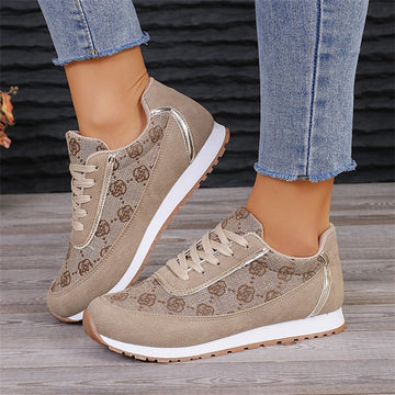 Women’s Floral Lace-Up Sneakers – Lightweight Breathable Walking Shoes
