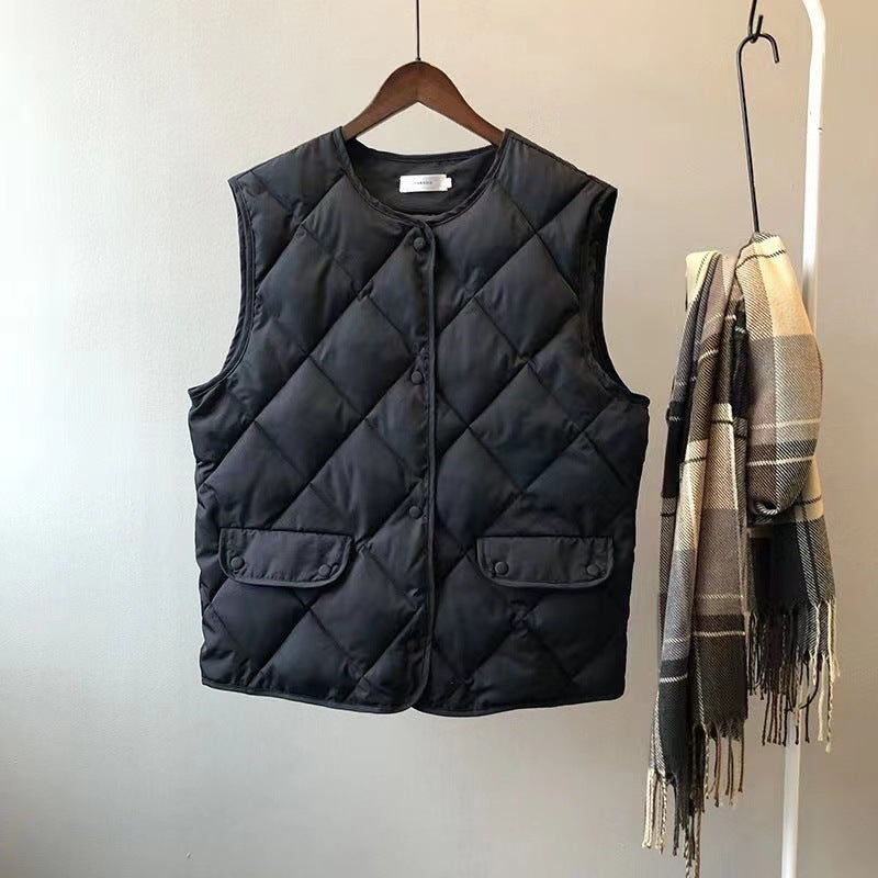 Women’s Short Puffer Vest – Loose Fit Cotton Jacket