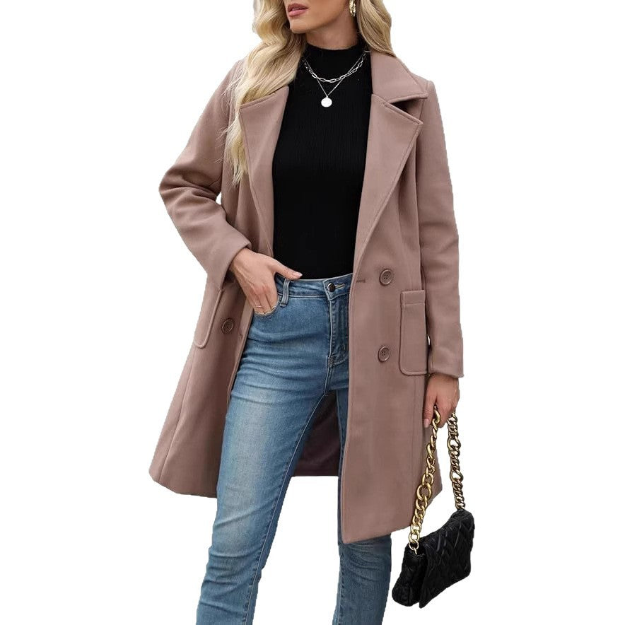 Women’s Slim Fit Double-Breasted Mid-Length Winter Coat