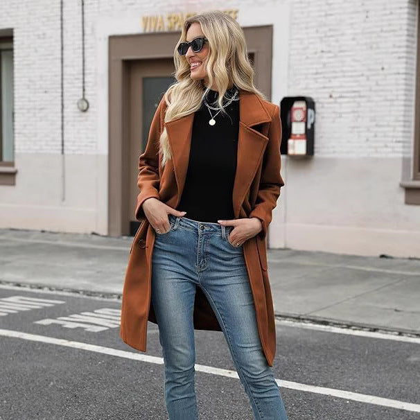 Women’s Slim Fit Double-Breasted Mid-Length Winter Coat