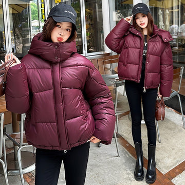 Women’s Fluffy Hooded Puffer Jacket – Warm Cotton Coat for Everyday Wear