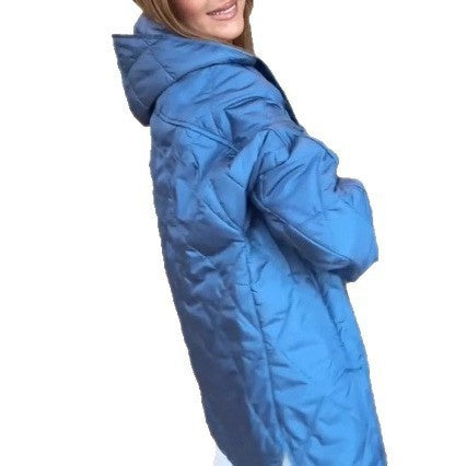 Women’s Lightweight Quilted Hooded Jacket – Rhombus Pattern Winter Coat