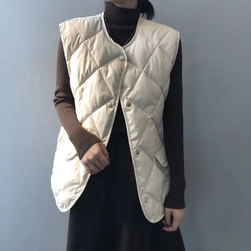 Women’s Short Puffer Vest – Loose Fit Cotton Jacket
