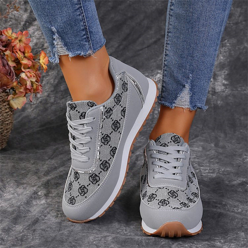 Women’s Floral Lace-Up Sneakers – Lightweight Breathable Walking Shoes